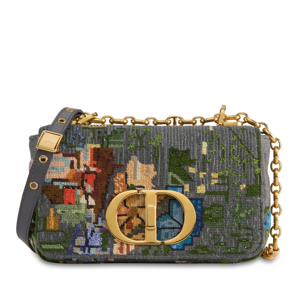 Christian Dior Chain Caro Shoulder Bag cotton Gray Gold - Picture 2 of 7